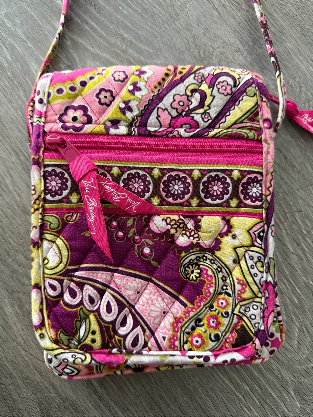Vera Bradley Pink Purple Paisley Quilted Mini Crossbody Bag